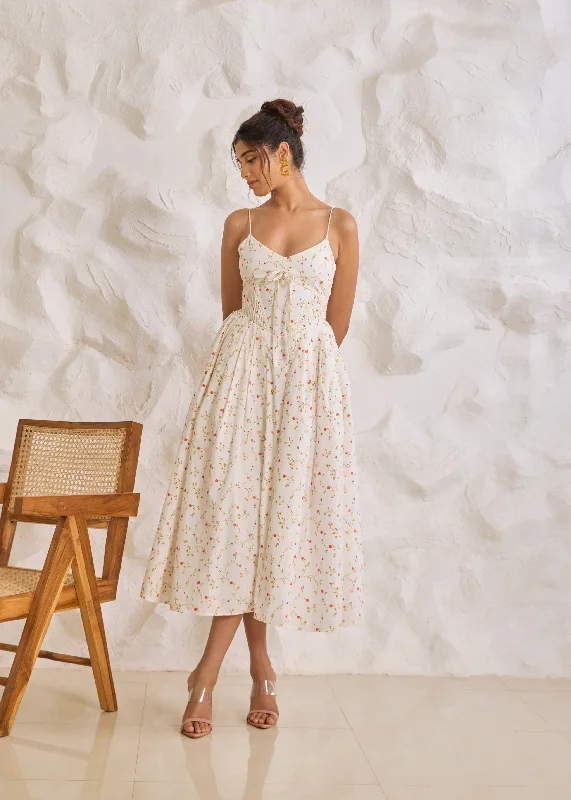 Off - the - Shoulder Women Dress for a Romantic and Feminine LookBrynlee White Floral Printed Corset Midi Dress