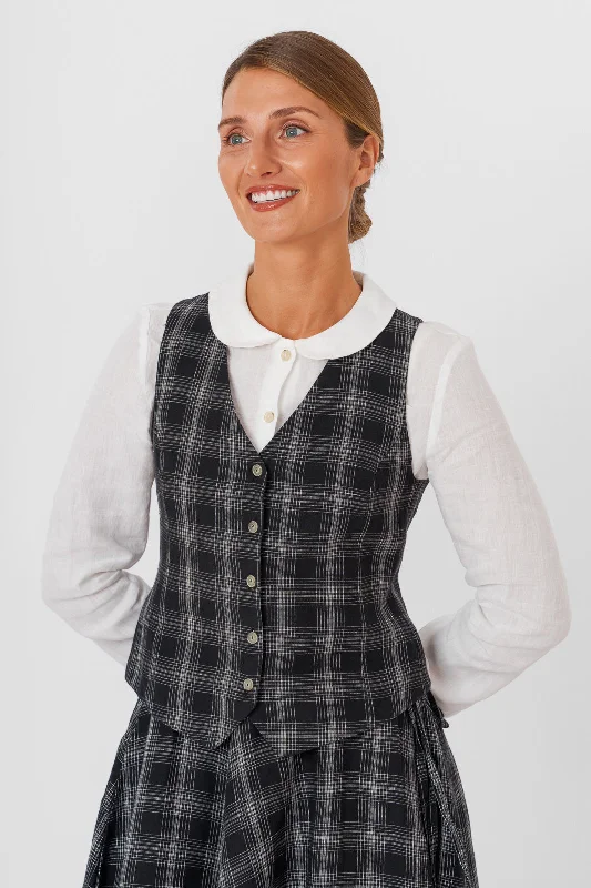 Plus Size Women's Military - Inspired Blazers with Gold Accents for a Bold LookClassic Vest, Black Tartan