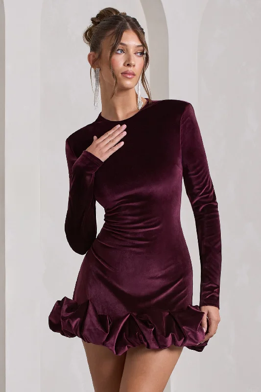 Wrap - Style Women Dress with Adjustable Fit for All Body TypesClaudine | Port Velvet Long-Sleeved Ruffled Mini Dress