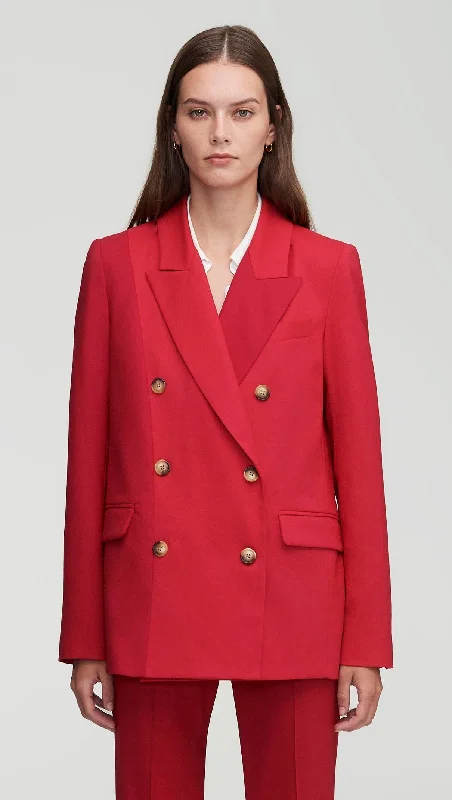 Women's Belted Blazers in Camel Color for a Sophisticated OutfitColorblocked Peak Lapel Blazer in Seasonless Wool | Raspberry/Cranberry