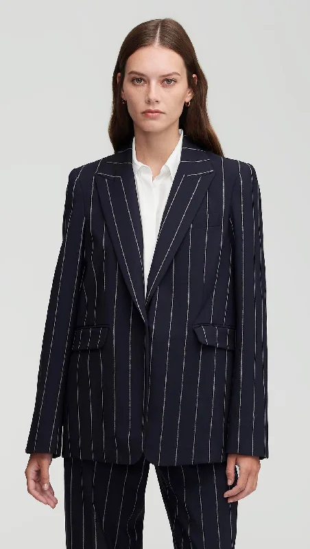 Plus Size Women's Double - Breasted Wool Blazers for Winter Office WearCrosby Blazer in Stretch Wool | Navy Stripe