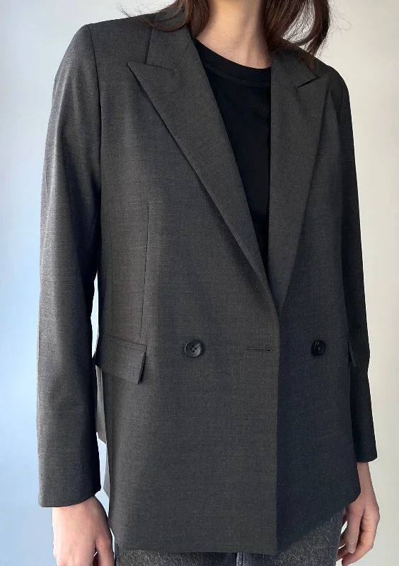 Double - Breasted Women's Leather Blazers in Taupe for an Edgy LookDark Gray Blazer in Italian Wool