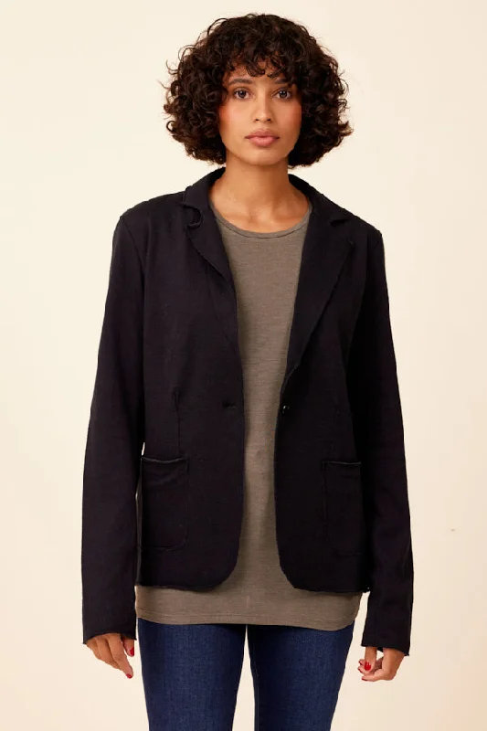 Plus Size Women's Military - Inspired Blazers with Gold Accents for a Bold LookDouble Face Cotton Cashmere One Button Blazer in Navy/Charcoal