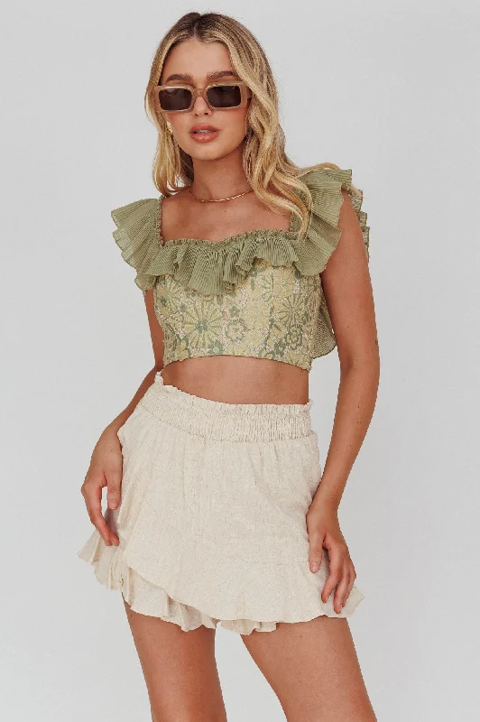 Sheath Women Dress with a Tailored Fit for a Professional LookDreamy On Or Off-Shoulder Frill Crop Top Beige/Olive