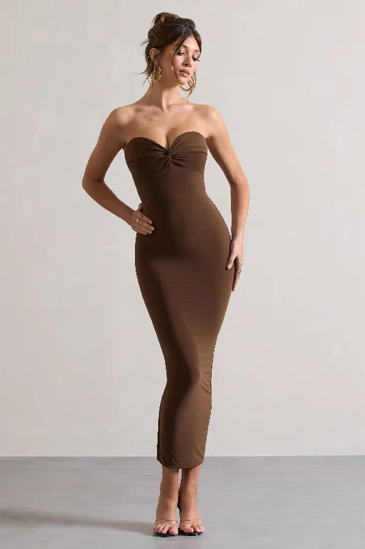 Mermaid - Style Women Dress with a Fitted Silhouette for Special OccasionsEvita | Chocolate Sweetheart Twist Detail Maxi Dress