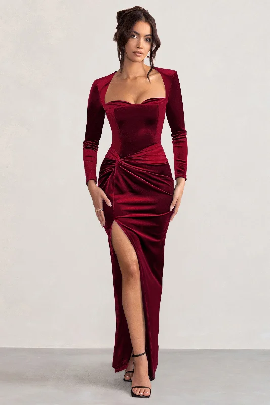 Shift Women Dress with a Simple and Classic Design for Everyday WearFay | Berry Velvet Corset Style Knot Maxi Dress