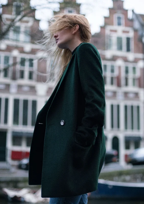 Plus Size Women's Military - Inspired Blazers with Gold Accents for a Bold LookGreen Wool Coat