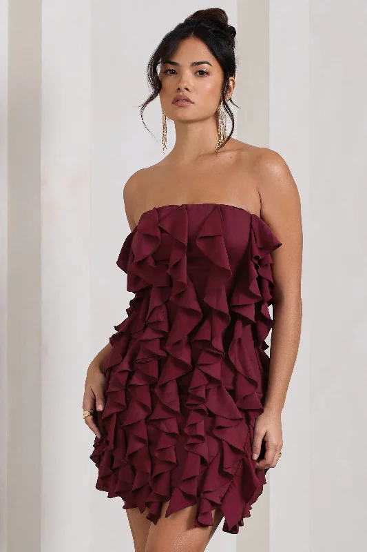 Printed Abstract Women Dress for a Modern and Artistic AppealIt Girl | Plum Bandeau Bodycon Mini Dress With Ruffles