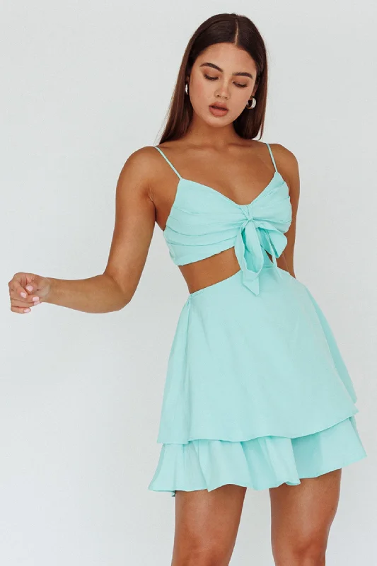 Plus Size Women Dress with a Flattering A - Line Cut for Comfort and StyleJeneva Tied Bust Cut-Out Mini Dress Mint