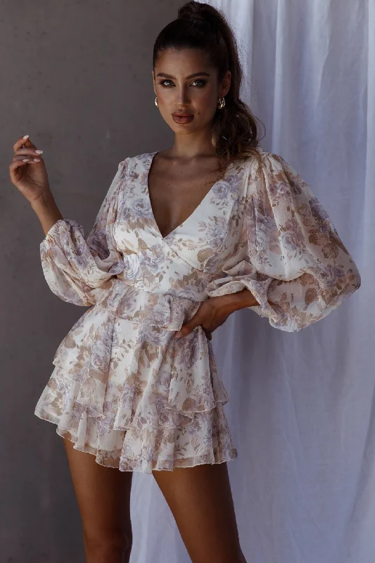 Backless Women Dress for a Sexy and Alluring Look at Evening EventsLa Nena Frill Trim Flounce Romper Floral Cream