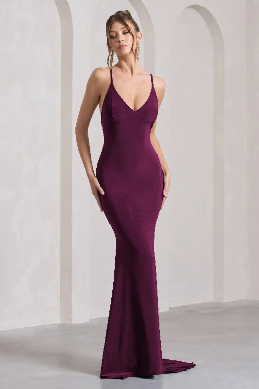 Empire Waist Women Dress to Accentuate the Bust and Conceal the WaistLucky Number | Plum Cross Back Fishtail Maxi Dres