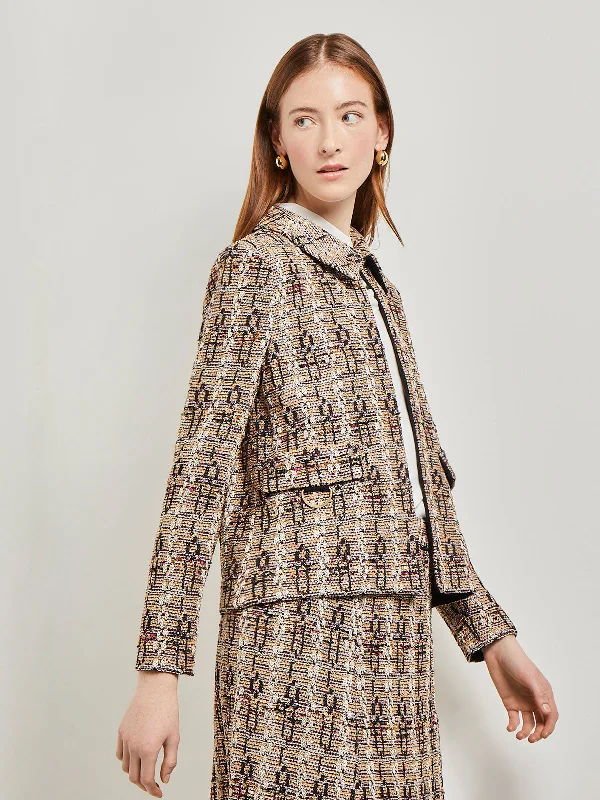 Plus Size Women's Military - Inspired Blazers with Gold Accents for a Bold LookMetallic Tweed Knit Jacket