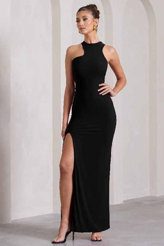 Mermaid - Style Women Dress with a Fitted Silhouette for Special OccasionsNalani | Black Sleeveless Cut-Out Split Maxi Dress