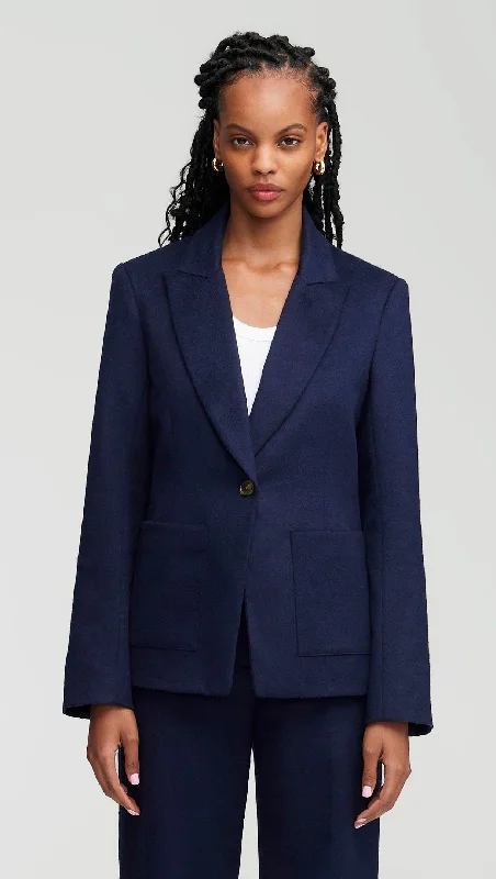 Plus Size Women's Ruffled Blazers in Pink for a Girly and Fashionable LookPatch Pocket Blazer in Textured Wool | Navy