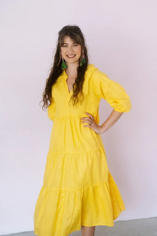 Pleated Women Dress with a Timeless and Elegant TexturePoppy Dress- Yellow