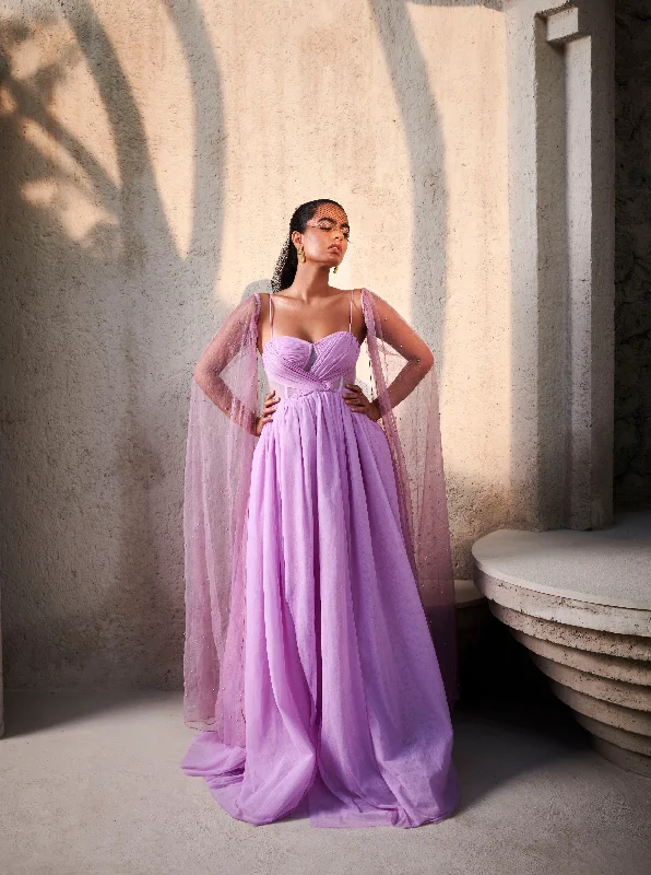 Long - Sleeve Women Dress in Velvet for a Luxurious Winter LookEva Lavender Chiffon Corset Gown