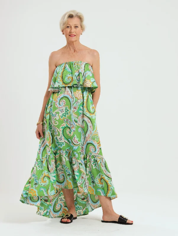 Empire Waist Women Dress to Accentuate the Bust and Conceal the WaistResort Dress: Green