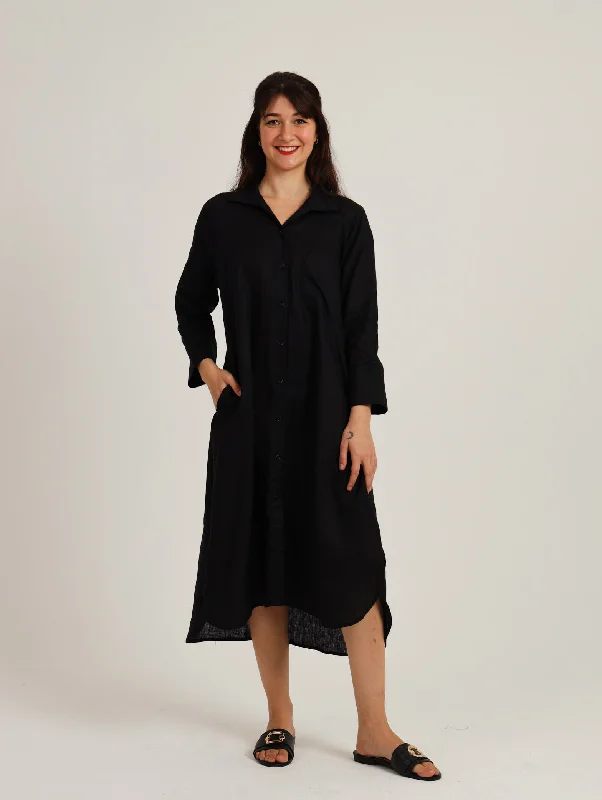 Long - Sleeve Women Dress in Velvet for a Luxurious Winter LookRiver Indigo Dress- Black