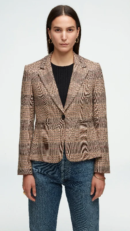 Women's Peplum Blazers in Emerald Green for a Stylish Work AttireSchoolboy Blazer in Houndstooth Plaid | Brown Multi