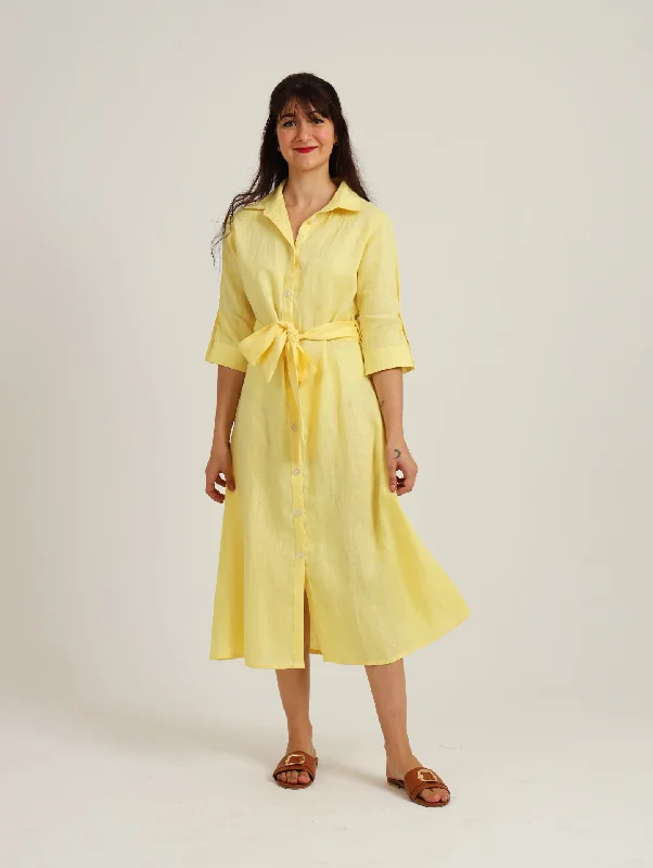 Wrap - Style Women Dress with Adjustable Fit for All Body TypesSpring Shirt-Waister: Lemon