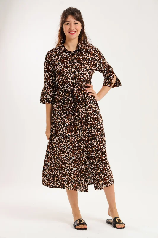 Ball Gown Women Dress with a Full Skirt for a Princess - like LookSpring Shirt-Waister: Leopard