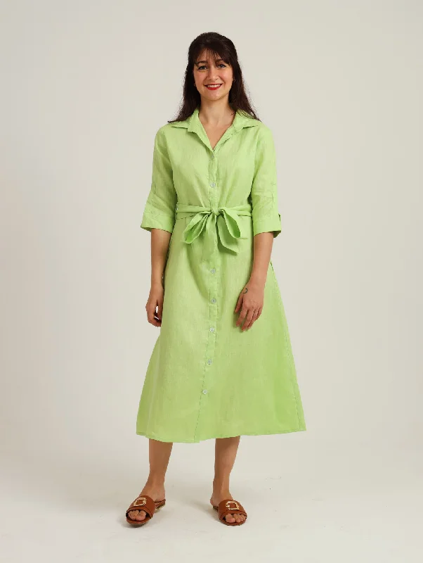 Sheath Women Dress with a Tailored Fit for a Professional LookSpring Shirt-Waister: Lime