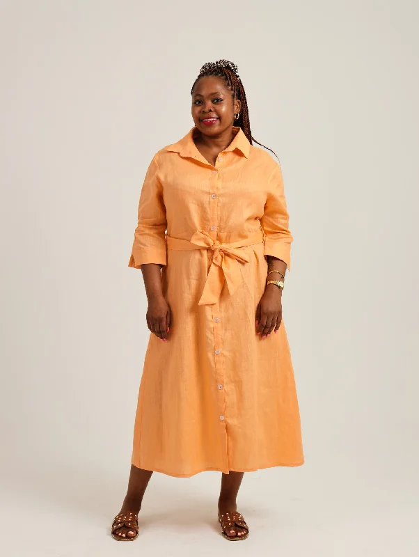 Empire Waist Women Dress to Accentuate the Bust and Conceal the WaistSpring Shirt-Waister: Orange