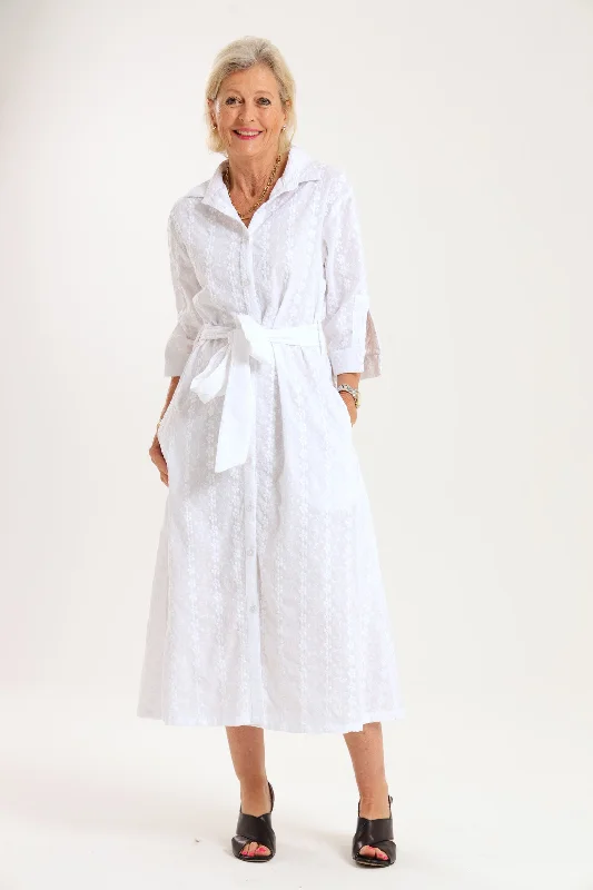 Lace - Embellished Women Dress for an Elegant and Sophisticated AppearanceSpring Shirt-Waister: White