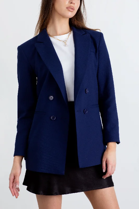 Single - Breasted Women's Tweed Blazers with Gold Buttons for a Classic Look"The Tori" - Blazer (French Navy)