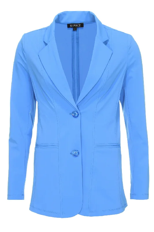 Single - Breasted Women's Tweed Blazers with Gold Buttons for a Classic LookTravel blazer azure blue 202102A