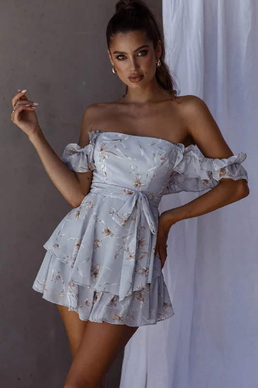 Long - Sleeve Women Dress in Velvet for a Luxurious Winter LookVerona Off-Shoulder Romper Floral Print Blue