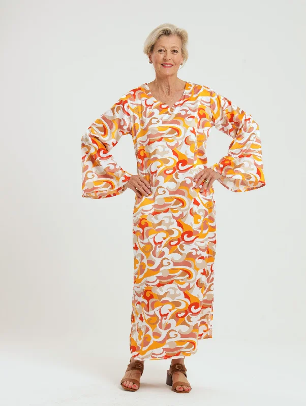 Sleeveless Women Dress in Bright Colors for Summer PartiesWattle Kaftan: Orange Swirl