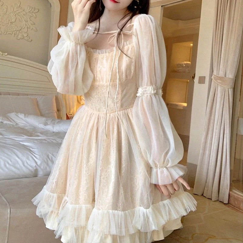 Women's Strapless One - Pieces in Royal Blue with Beaded Accents for a Formal EventSixsr Lolita Kawaii Dress Women Casual Long Sleeve Vintage Y2k Mini Dress Female Japanese Style One Piece Dress Korean Autumn