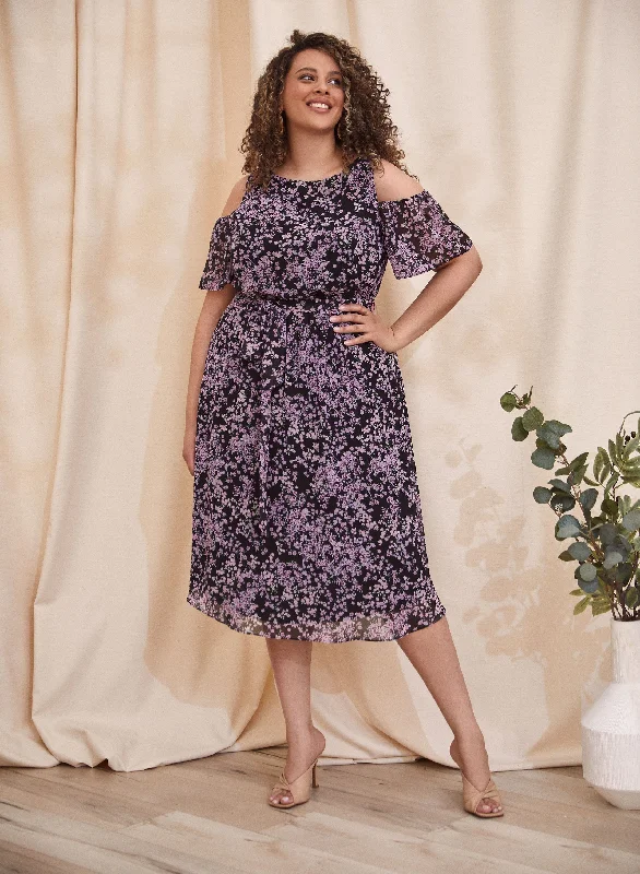 Strapless Women Dress with a Built - in Bra for Comfort and SupportCold Shoulder Floral Print Dress