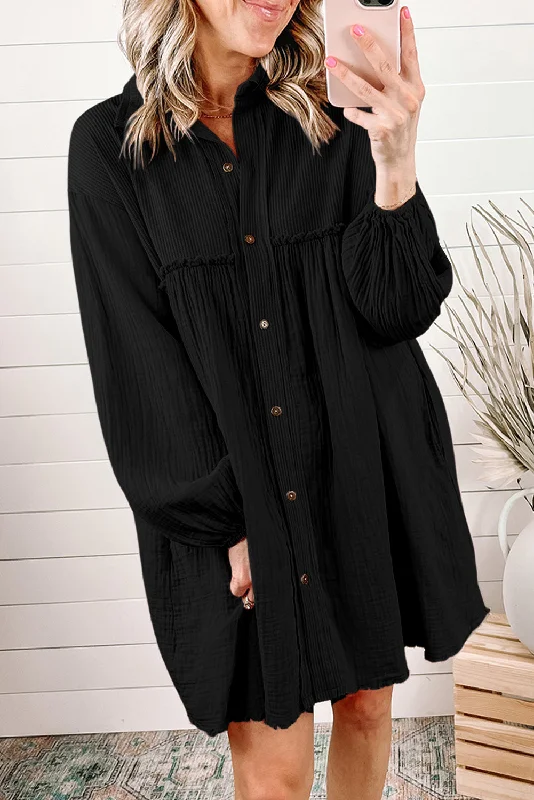 Shift Women Dress with a Simple and Classic Design for Everyday WearGauze Puff Sleeve Shirt Dress