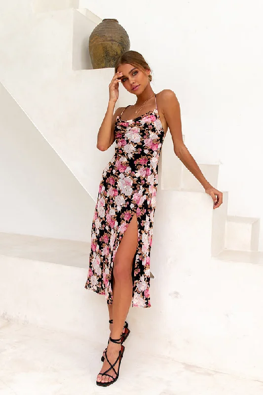 Maxi Women Dress with Floral Print for a Bohemian VibeImparlour Midi Dress Pink