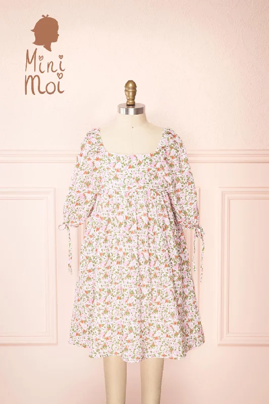 Ball Gown Women Dress with a Full Skirt for a Princess - like LookKalla Mini | Pink 3/4 Puffy Sleeve Short Floral Dress