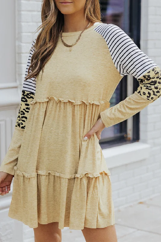 Ball Gown Women Dress with a Full Skirt for a Princess - like LookStriped Leopard Long Sleeve Dress