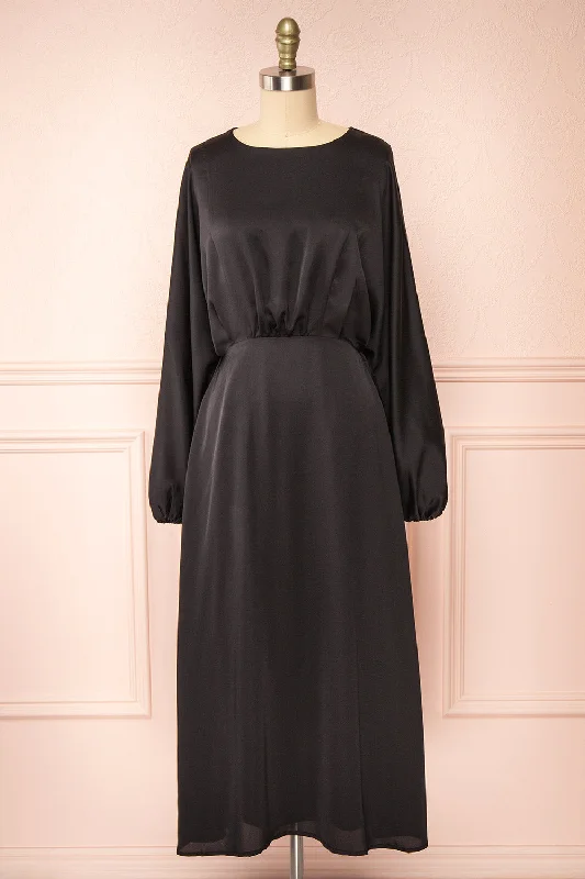 Mermaid - Style Women Dress with a Fitted Silhouette for Special OccasionsReneane Black | Long Sleeve Midi A-Line Dress