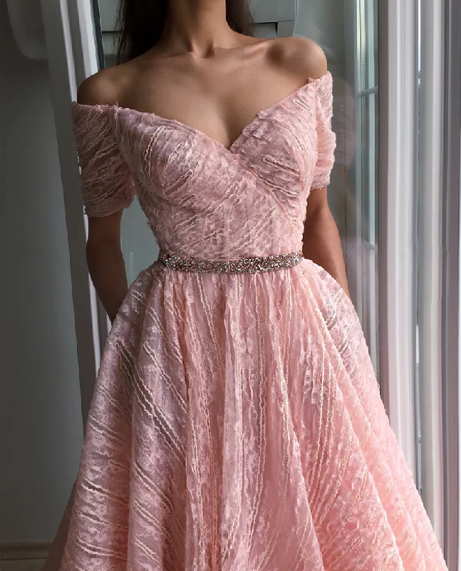 Off - the - Shoulder Women Dress for a Romantic and Feminine LookPink Rosedale Gown