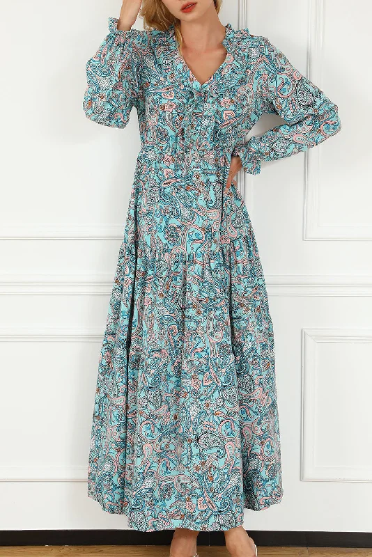 Ruffled Women Dress with Multiple Layers for a Playful and Girly StylePaisley Boho Tiered Maxi Dress