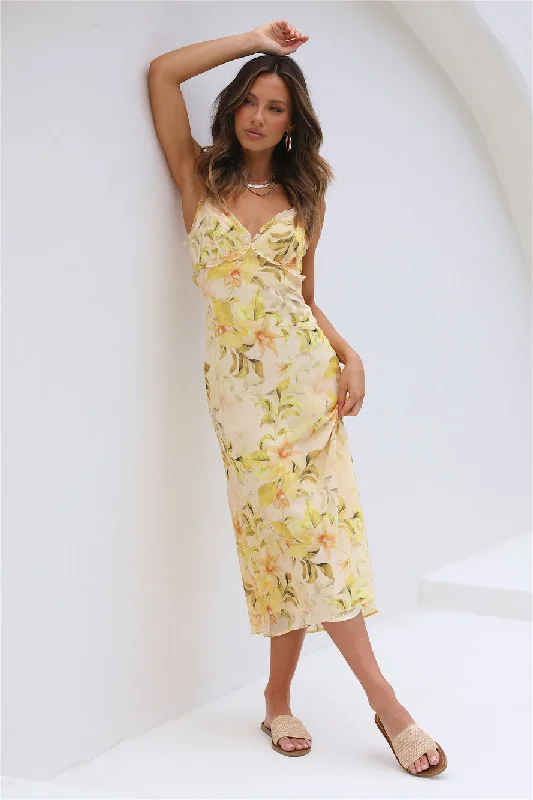 Strapless Women Dress with a Built - in Bra for Comfort and SupportSunkissed Midi Dress Yellow