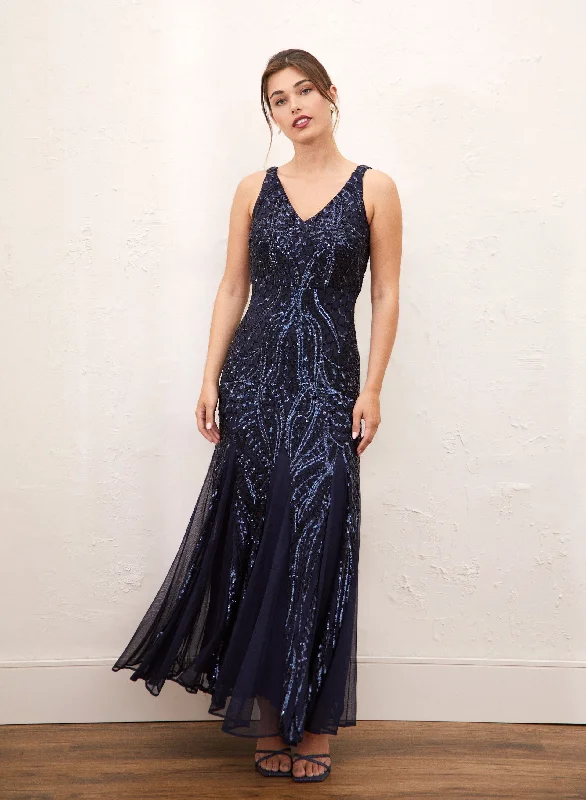 Ball Gown Women Dress with a Full Skirt for a Princess - like LookV-Neck Sequin Dress