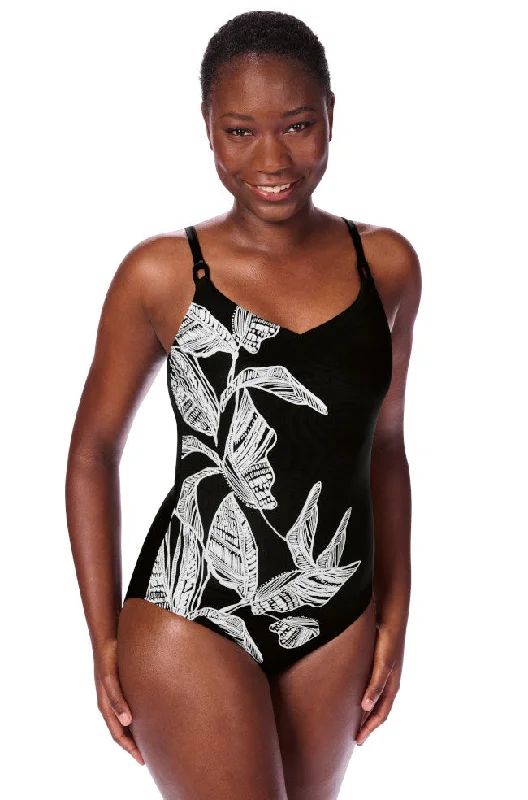 Women's Sleeveless Backless One - Pieces in Black with Cut - Out Details for a Sexy Beach LookLanzarote One Piece Swimsuit (Black & White)