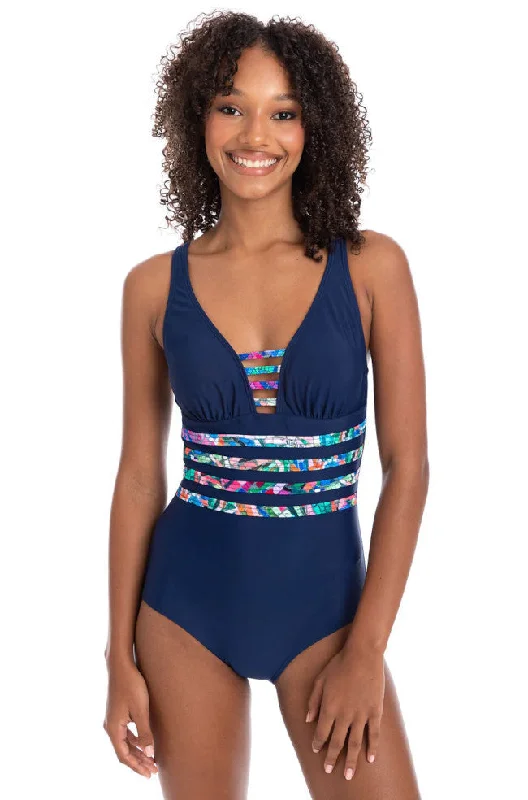 Women's Strapless One - Pieces in Royal Blue with Beaded Accents for a Formal EventRavenna V-Neck One Piece (Navy)