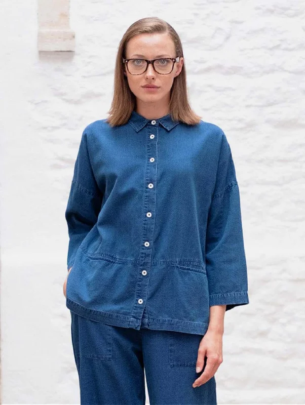 Anya Cotton Relaxed Blouse | Denim