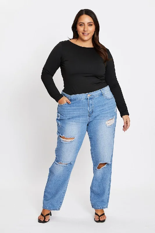 Blue High Rise Boyfriend Denim Jeans