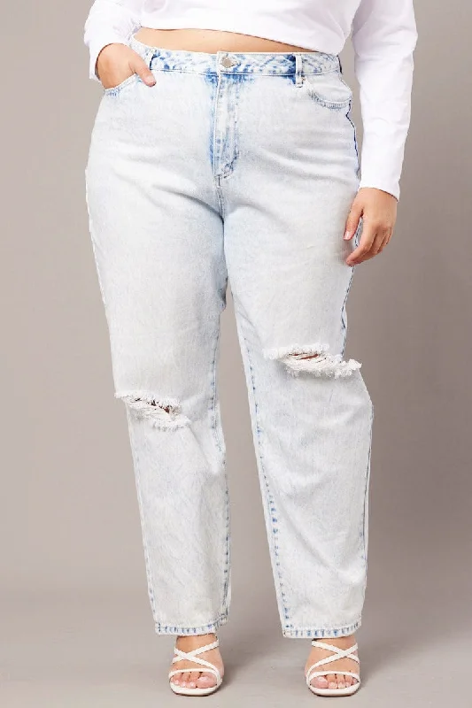 Denim Mom Jeans High Rise Ripped