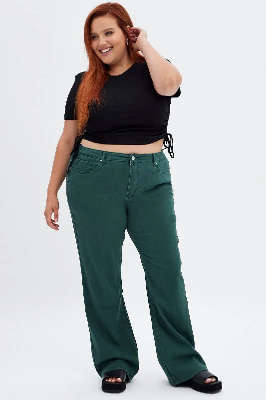 Green Flare Denim Jeans High Rise