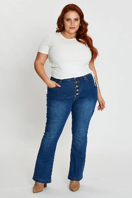 Mid Blue High Rise Flare Denim Jeans